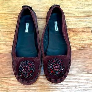 Vera Wang Maroon Jeweled Suede Loafers